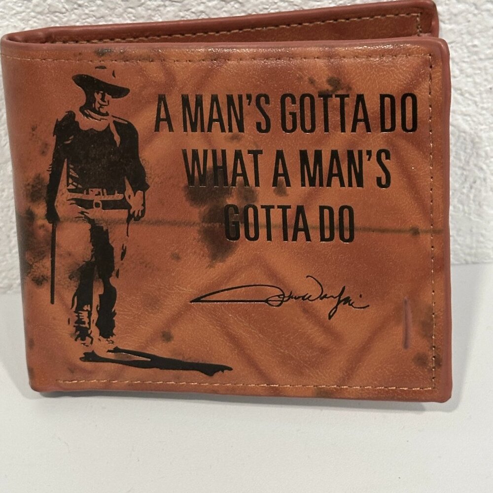 JOHN WAYNE BiFold Signature Wallet Brown Faux Leather - A Mans Gotta Do What...